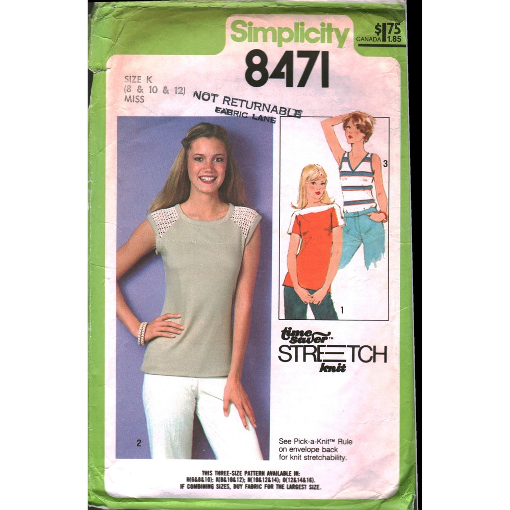 Simplicity 8471 Vintage 70s Knit Tops Sewing Pattern Size K 8 Retro Boho